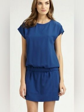 Diane Von Furstenberg Tara Blue Moon Crepe Elastic Drop Waist Dress | Size 2